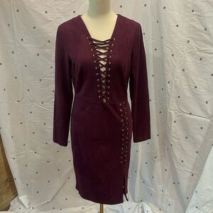 Wow Couture faux suede tie dress maroon/ plum color